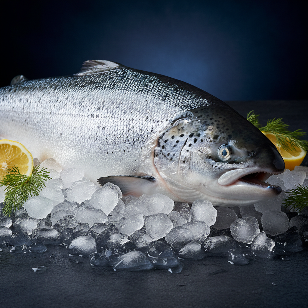 Fresh Atlantic Salmon on ice